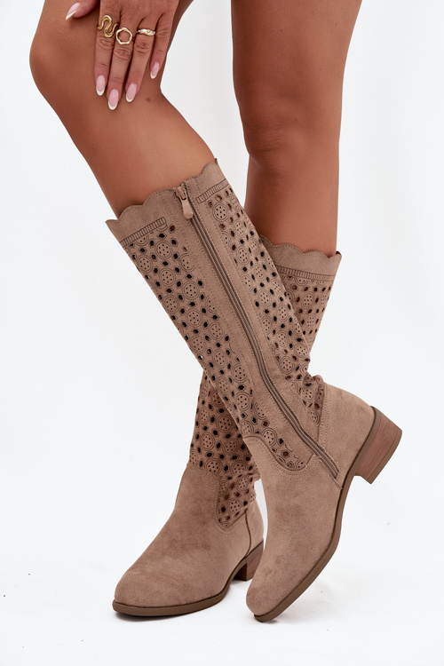Women's Low Heel Boots with Openwork Pattern Beige Marcelline