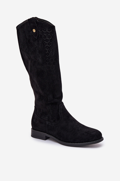 Flat Heeled Boots With Perforated Pattern Black S.Barski HY51-062