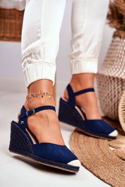 Sandały Pleciona Podeszwa Na Koturnie Big Star Granatowe DD274A172