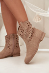 Women's Boots With Perforated Pattern On Flat Heel Eco Suede Beige Athera