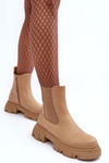 Leather Ankle Boots on Flat Heel and Platform Beige Solita