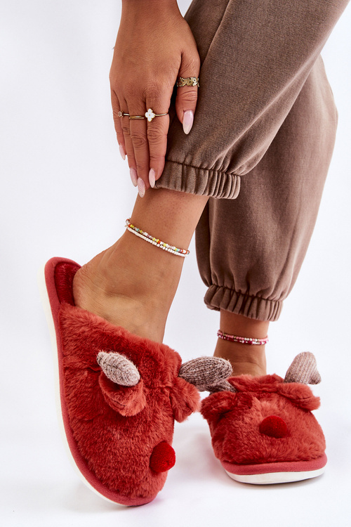 Women's Slippers With Fur And Reindeer Red Sopya