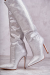 Fashionable Boots On High Heel With Cubic Zirconia Silver Lovisa