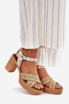 Leather Heeled Sandals With Braided Straps Zazoo 40460 Gold
