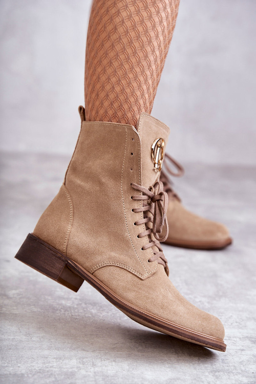 Lace-up suede boots With Decoration Nicole 2750 Beige