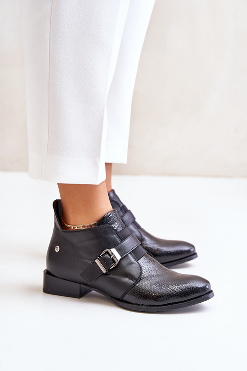 Botki Damskie Niskie Skórzane Zamek Czarne Maciejka 06692-01