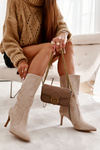 Suede High Heel Boots Beige Arison