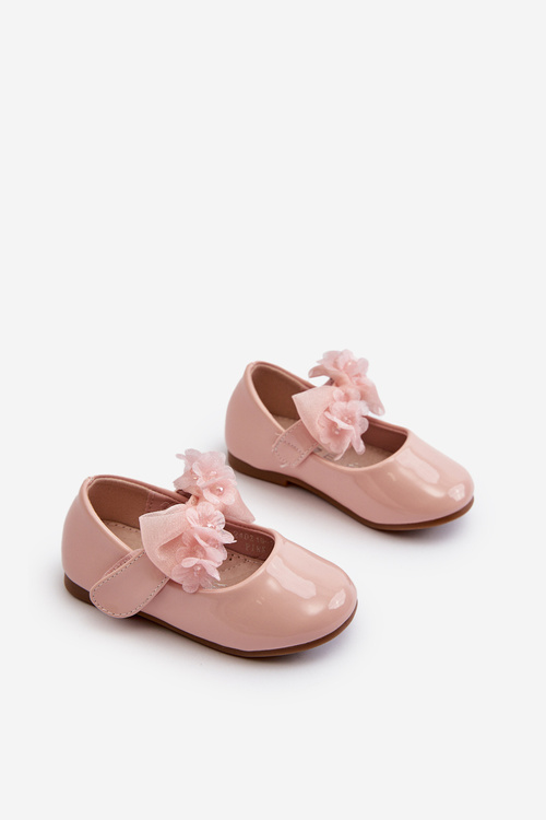 Lacquered Children's Ballerina Flats with Velcro and Bow Pink Olessa