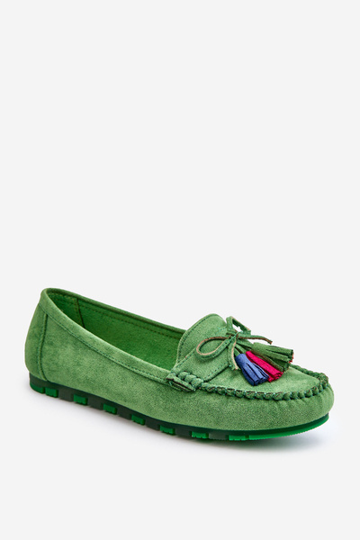 Suede Loafers With Bow And Fringes Green Dorine