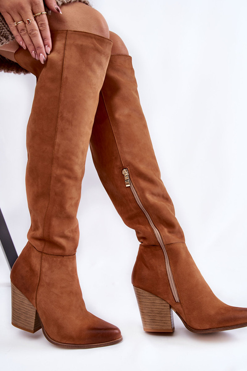 Kozaki Muszkieterki Damskie Skóra Camel Lewski 2833