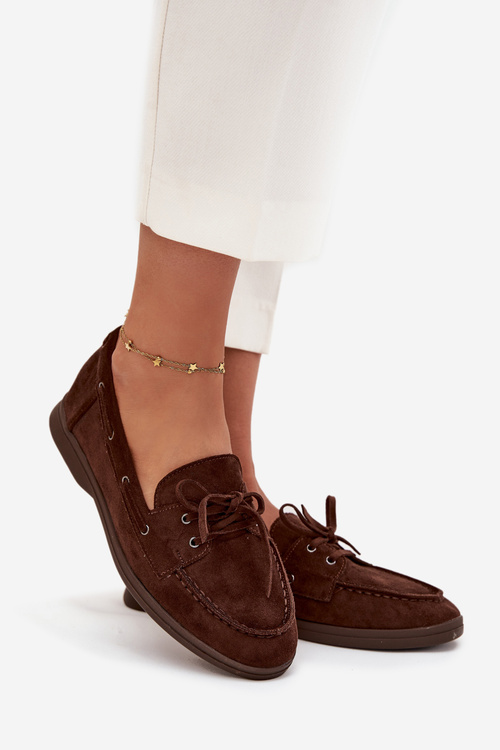 Women's Flat Loafers with Laces Chocolate Zalina