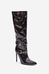 Lacquered ankle boots on stiletto heels with buckles black Emiraethe
