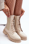 Leather Women's Lace-Up Ankle Boots Beige Nicole 2836
