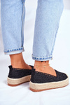 Women's Lace Espadrilles Black Platform Desante