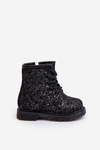 Children's Glittery Lined Boots with Zipper Black Saussa