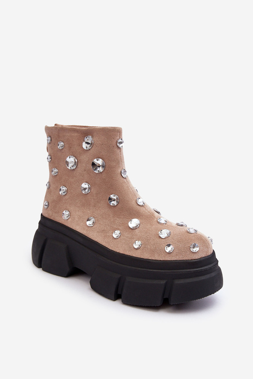 Soft Suede Boots with Crystals D&A MR870-83 Beige