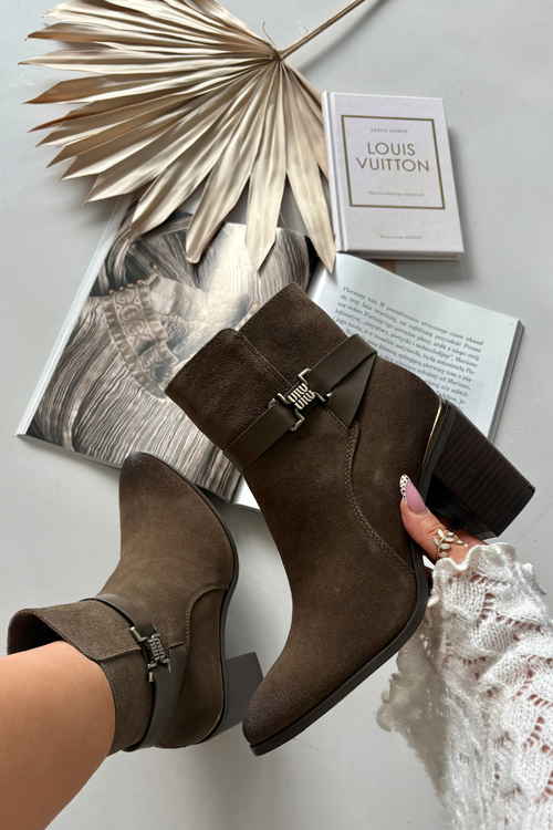 Women's suede ankle boots with heel warm Sergio Leone BT25384-S Khaki