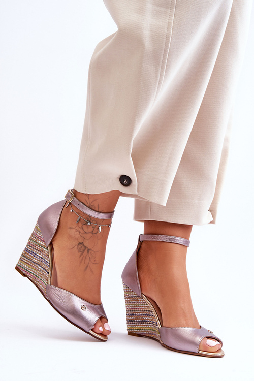 Leather Wedge Sandals Laura Messi 2603/783 Silver