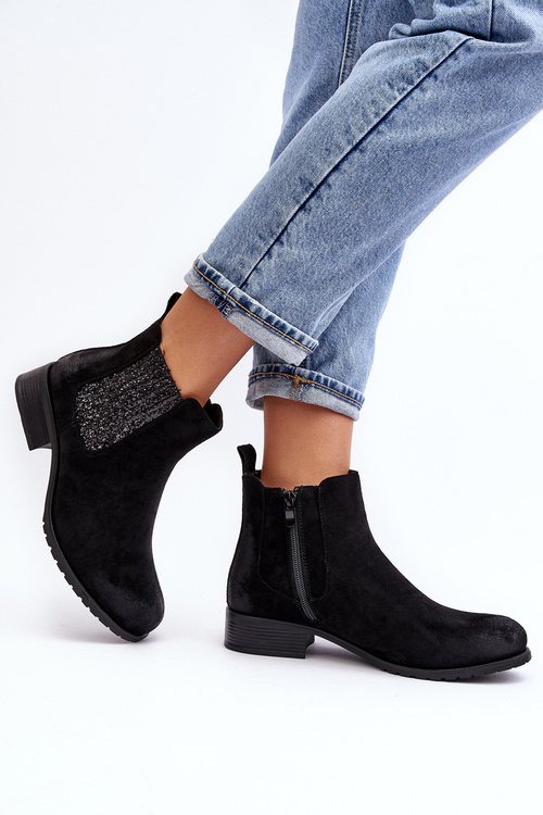 Women's Ankle Boots on Flat Heel Black Sauamia