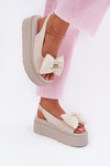 Ladies Leather Platform Sandals With Bow CheBello 4641 Beige