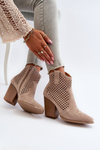 Beige Lace-Up Women's Ankle Boots in Eco Suede on Block Heel Stardara
