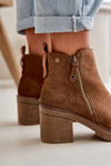 Lined Women's Ankle Boots with Block Heel in Brown Velarilla