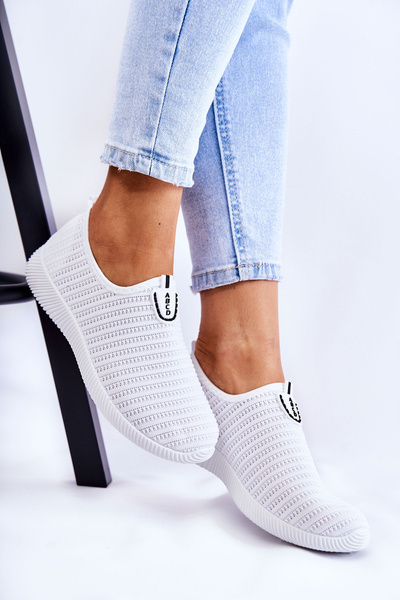Buty Sportowe Damskie Slip-On Białe Charlien