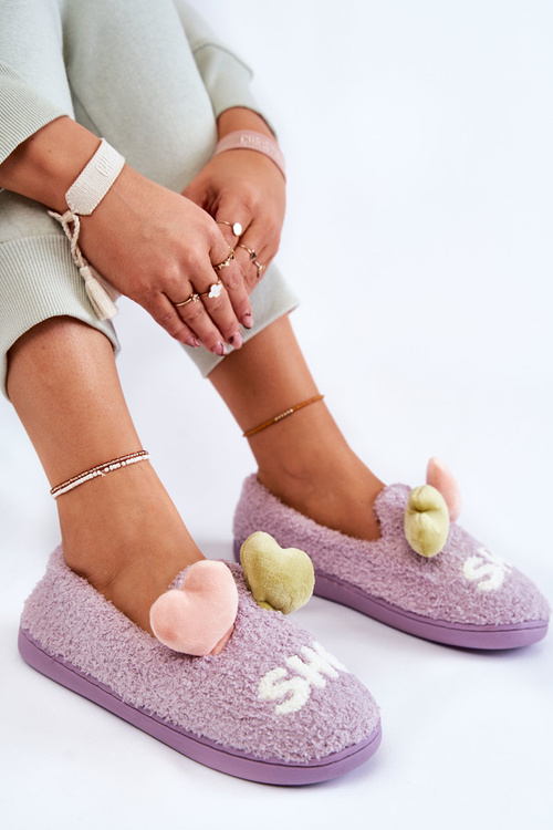 Papcie Damskie Wsuwane Serca Fioletowe Alasca