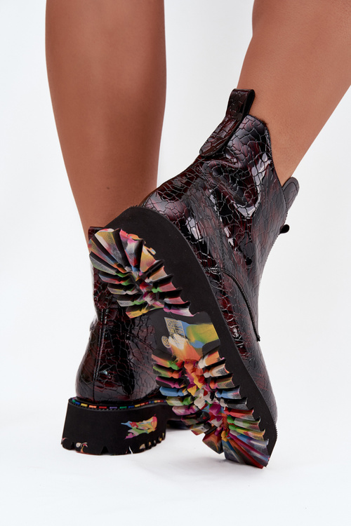 Patent Leather Women's Ankle Boots Made of Natural Leather Insulated Artiker 57C0165 Bordeaux