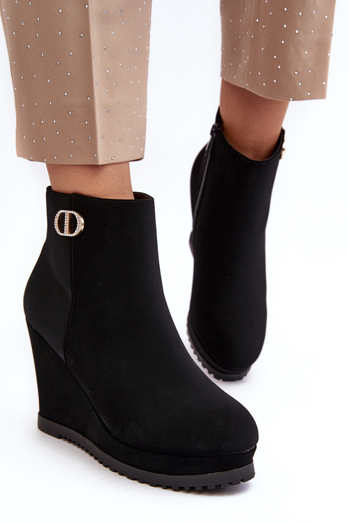 Women's Wedge Boots With Small Decoration Black Bertolina