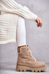 Suede Warm Lace Up Boots Beige Elisabeth