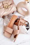 Leather Slippers On High Heel Beige Netty