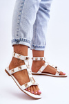 Women's Leather Sandals With Large Studs White Mishigan