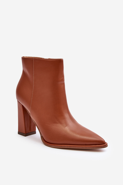 Women's Leather Boots On Heel Brown Saitana