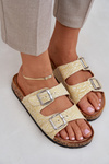 Fabric Slippers On Cork Sole With Buckles Yellow Atera