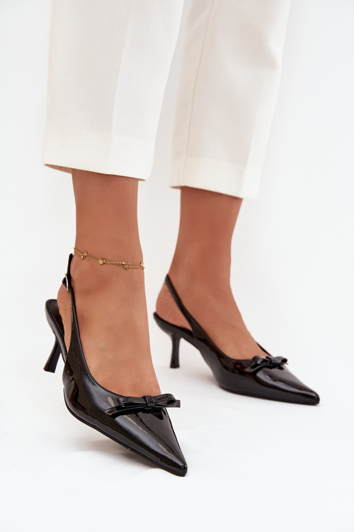 Patent Leather Heeled Pumps With Bow Black Olvena