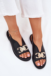 Women's Flat Sandals With Golden Decoration Black Amelira