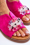 Women's Suede Sandals With Stones Fuchsia Mersea