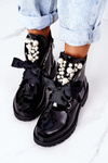 Insulated Boots With Pearls Patent Black Perla