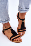 Women's Flat Suede Boho Sandals Black Lucami