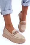Półbuty Skóra Platforma Ozdoba Jasnobeżowe Lemar Lehira 20141