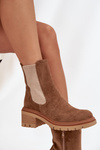 Women's insulated ankle boots on block heels dark beige Zoralia