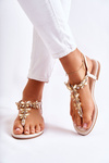 Fashionable sandals flip-flops with butterflies light beige Jennissa