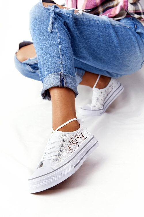 Damskie Koronkowe Trampki Białe Candice