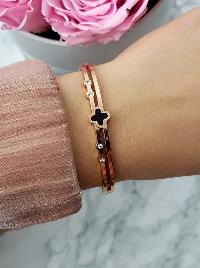 Women's Steel Bracelet With Four Zircons Rose Gold Avior