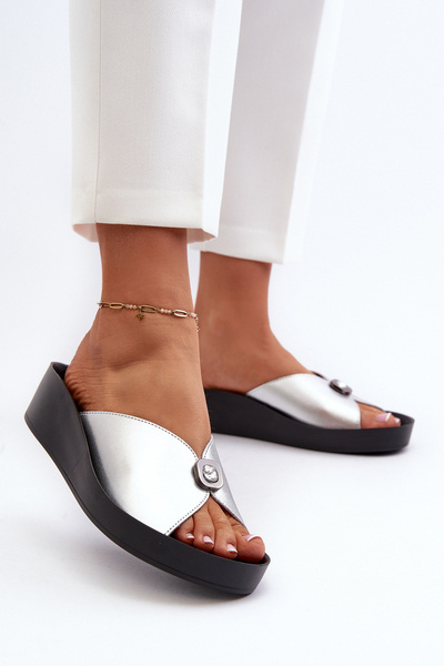 Women's Leather Sandals with Silver Embellishment S.Barski KV27-027