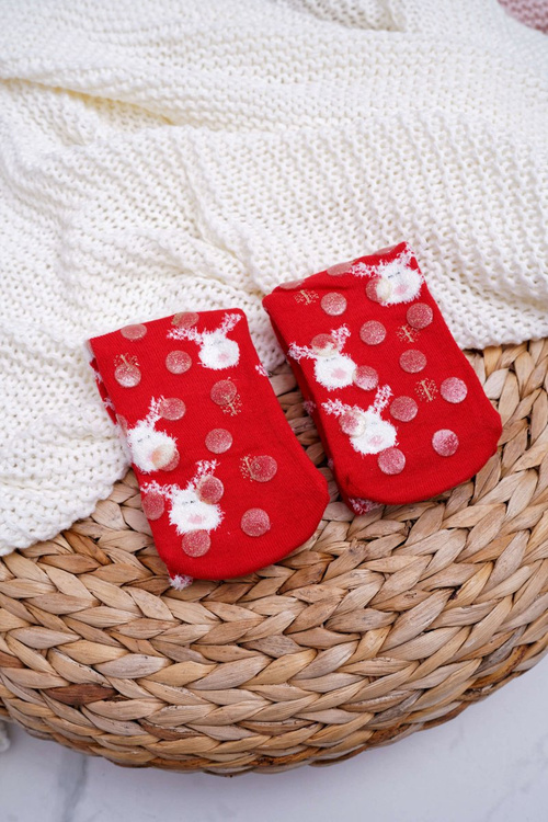 Women's Socks Christmas Antislip Warm Red With Reindeer