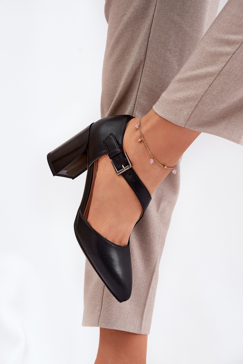 Czółenka Na Słupku Skóra Naturalna Klamra Czarne Vinceza 91133