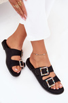 Slides With Buckles On Flat Heel Black Tovira