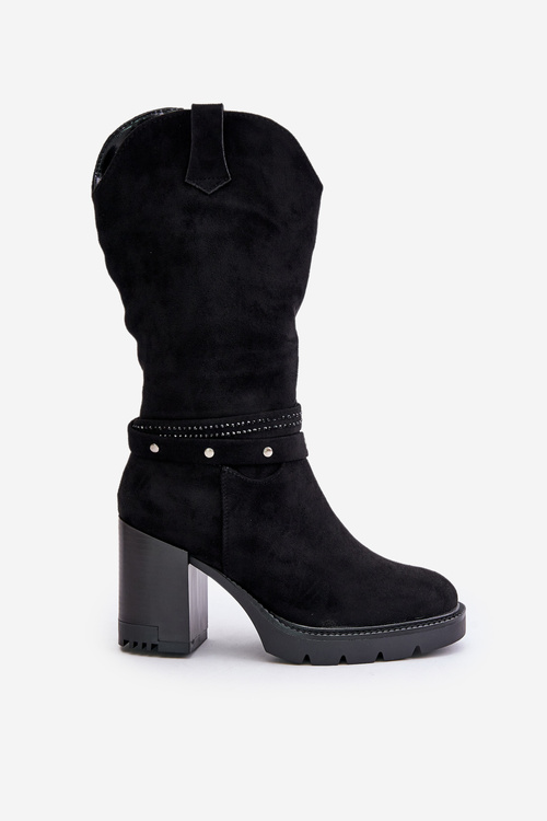 Ocieplane Damskie Kozaki Do Połowy Łydki Na Zamek Czarne Ivanelis